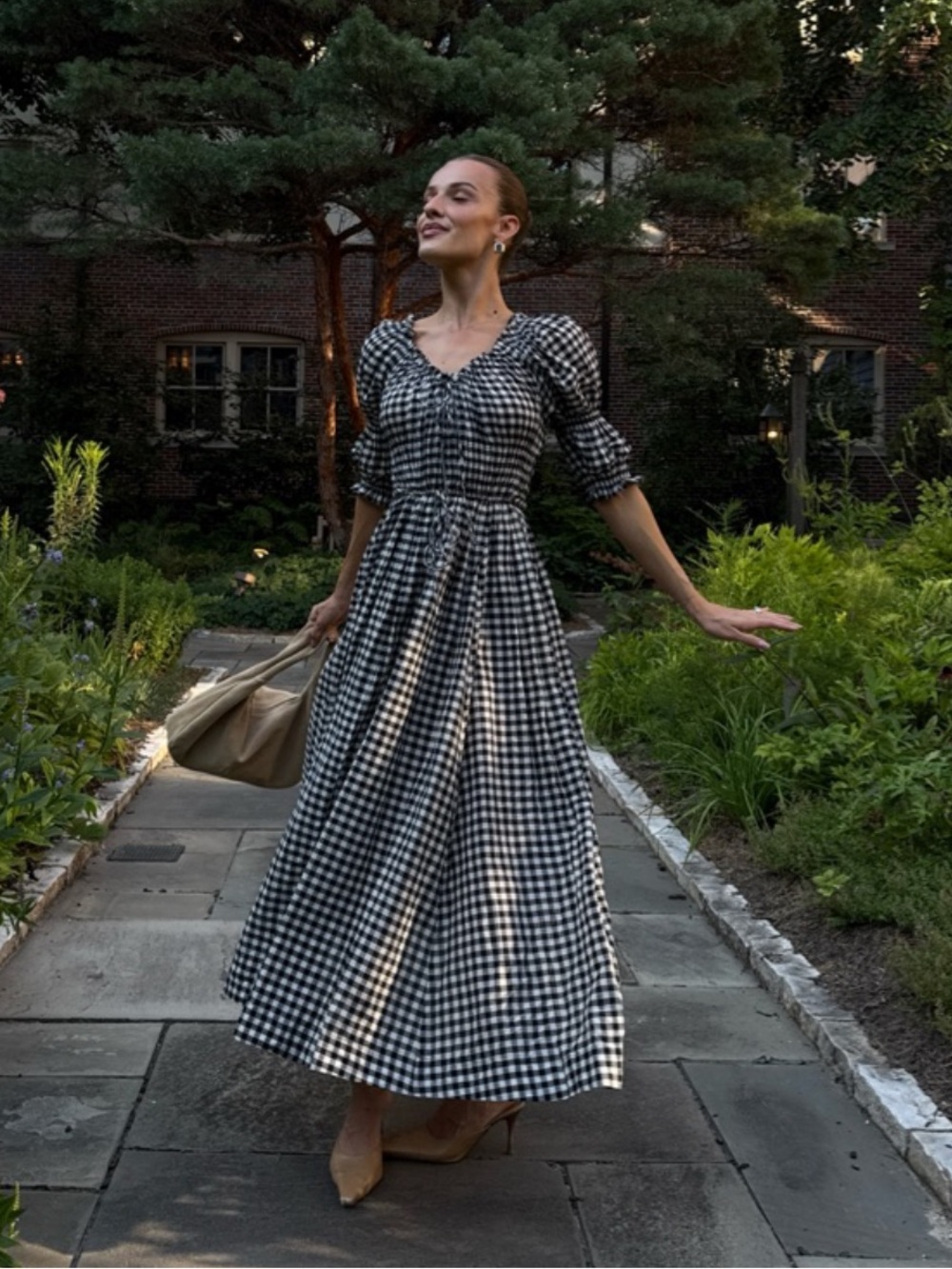Doen Ischia Black & White Gingham Midi Dress S